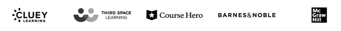 Trusted education partners including Cluey Learning, Third Space Learning, Course Hero, Barnes & Noble Education, and McGraw Hill